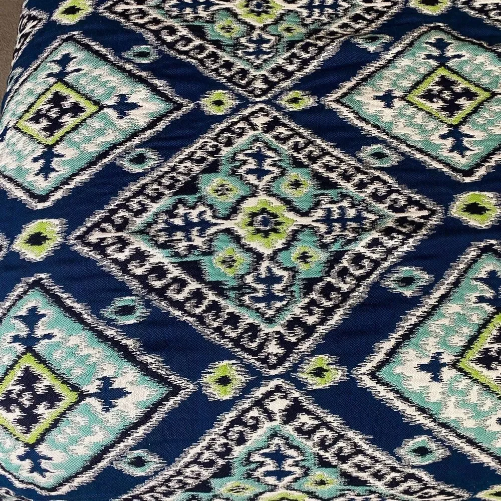 Luxurious Ikat pattern Designer Bed Runner Navy Teal Throw Blanket